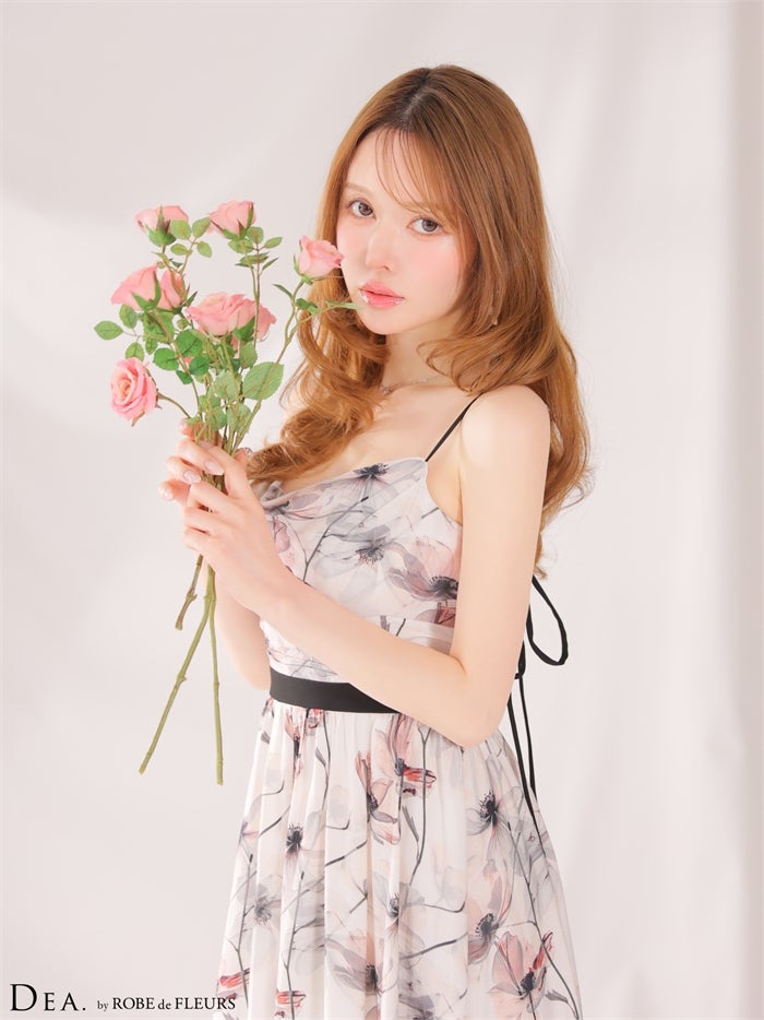  DEA. ディア バイ ローブドフルール 【XS～Lサイズあり】ウォーターカラーフラワードレープロングキャバドレス de4645