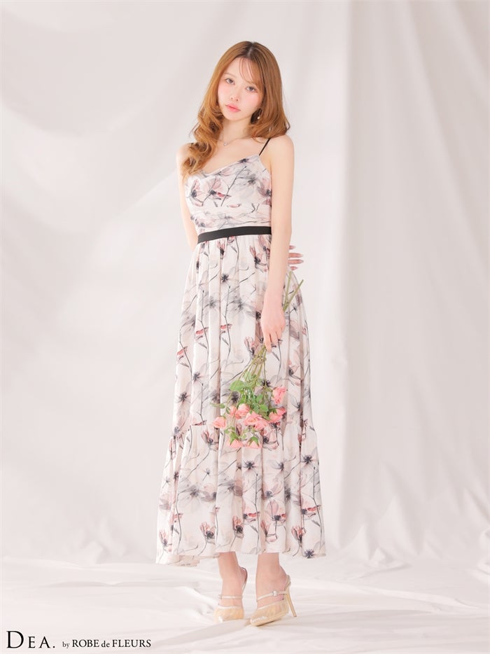  DEA. ディア バイ ローブドフルール 【XS～Lサイズあり】ウォーターカラーフラワードレープロングキャバドレス de4645