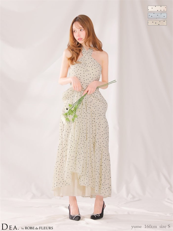 DEA. ディア バイ ローブドフルール 【XS～Lサイズあり】クロスホルタードットロングキャバドレス de4646