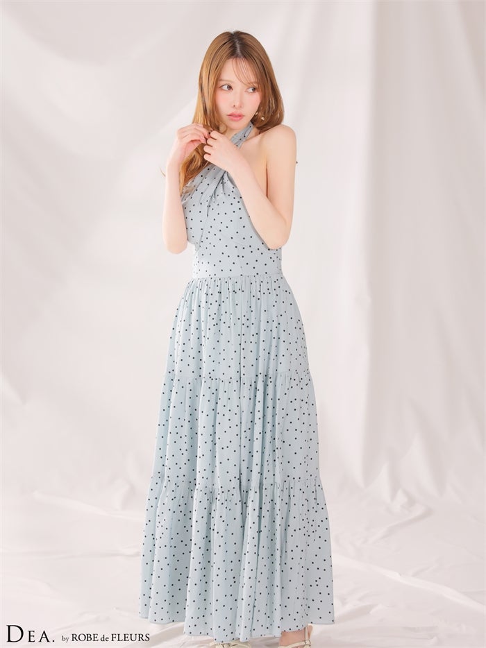 DEA. ディア バイ ローブドフルール 【XS～Lサイズあり】クロスホルタードットロングキャバドレス de4646