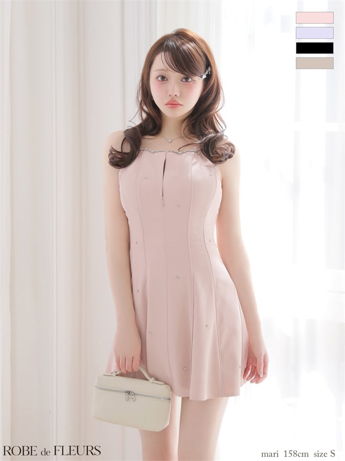 ROBE de FLEURS ローブドフルール 【XSサイズあり】バックリボンビジューミニキャミキャバドレス fm4174