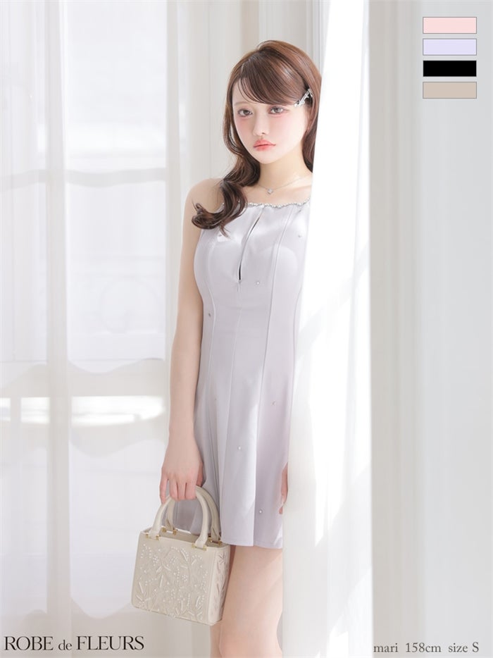 ROBE de FLEURS ローブドフルール 【XSサイズあり】バックリボンビジューミニキャミキャバドレス fm4174