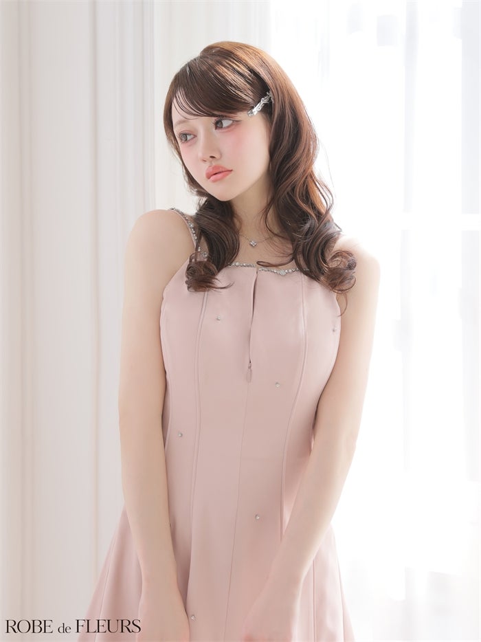 ROBE de FLEURS ローブドフルール 【XSサイズあり】バックリボンビジューミニキャミキャバドレス fm4174