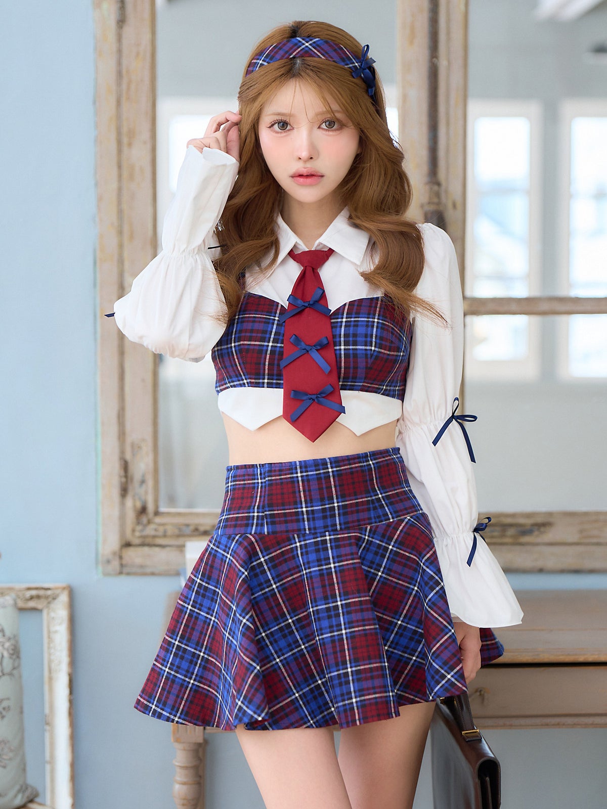 【4点セット】 学校１のマドンナ Sofia style ネイビーチェック制服コスチューム vcsot-251215-1-ac