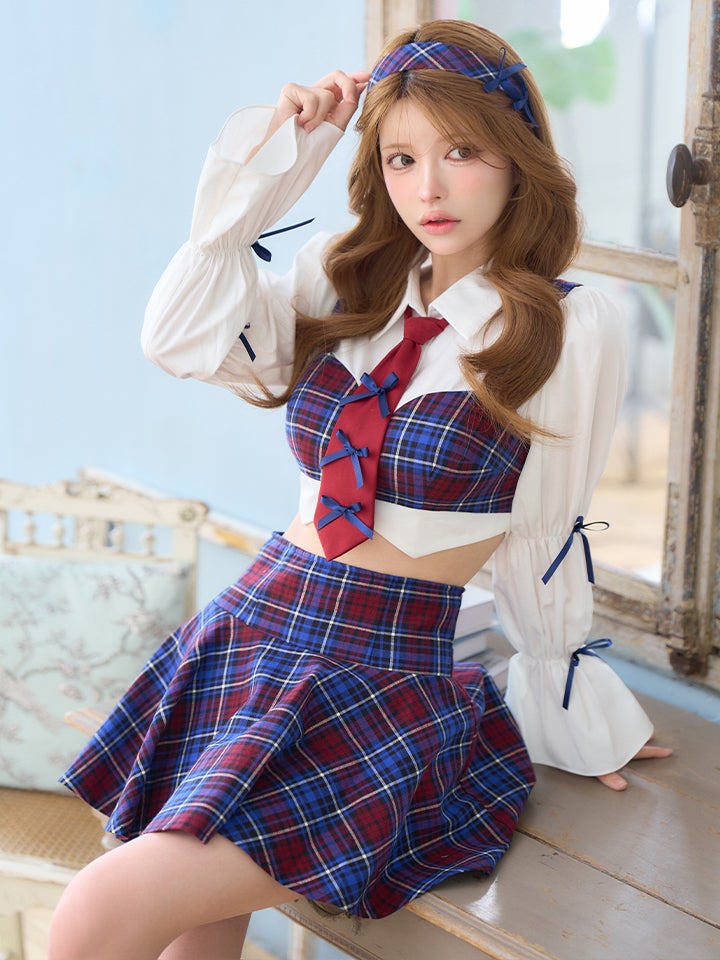【4点セット】 学校１のマドンナ Sofia style ネイビーチェック制服コスチューム vcsot-251215-1-ac
