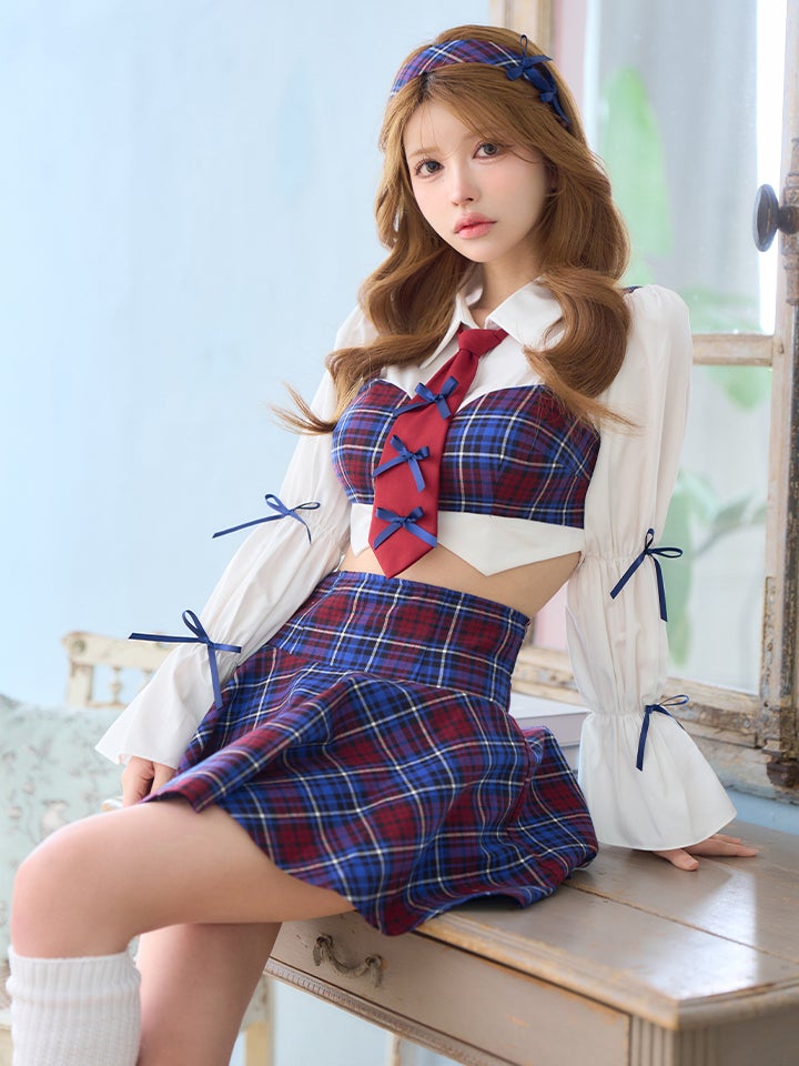 【4点セット】 学校１のマドンナ Sofia style ネイビーチェック制服コスチューム vcsot-251215-1-ac