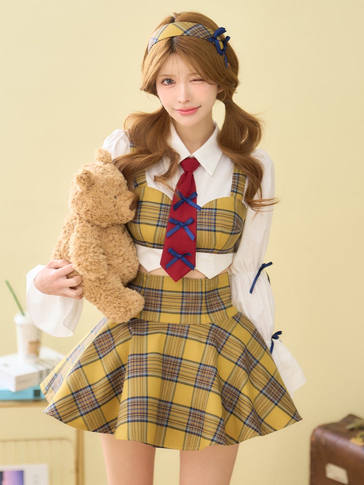 あざといもうと Mia style イエローチェック制服コスチュームvcsot-251215-2