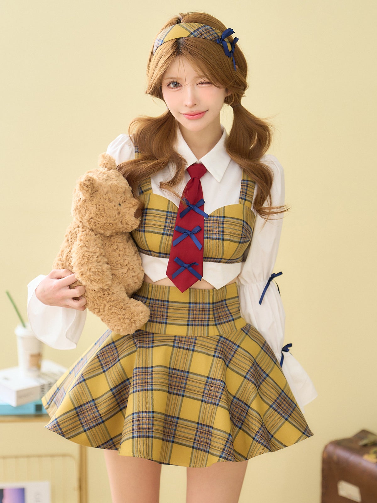 あざといもうと Mia style イエローチェック制服コスチュームvcsot-251215-2