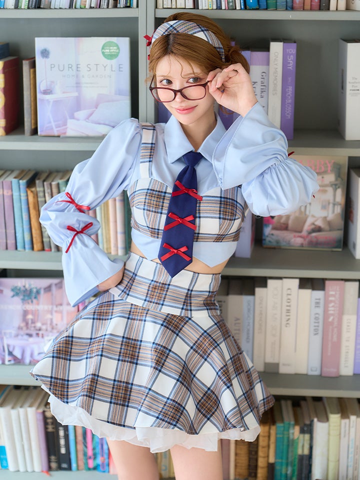 生徒会長 Grace style ホワイト チェック制服コスチュームvcsot-251215-3