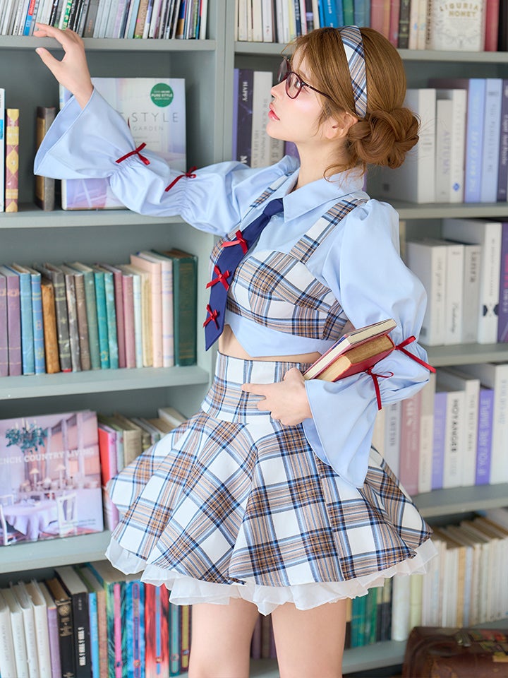 生徒会長 Grace style ホワイト チェック制服コスチュームvcsot-251215-3