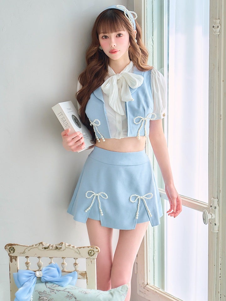 vanityME.Celestia Ribbon令嬢制服コスチューム パールリボン セットアップ セレスティアブルー  vcsot-251216-2