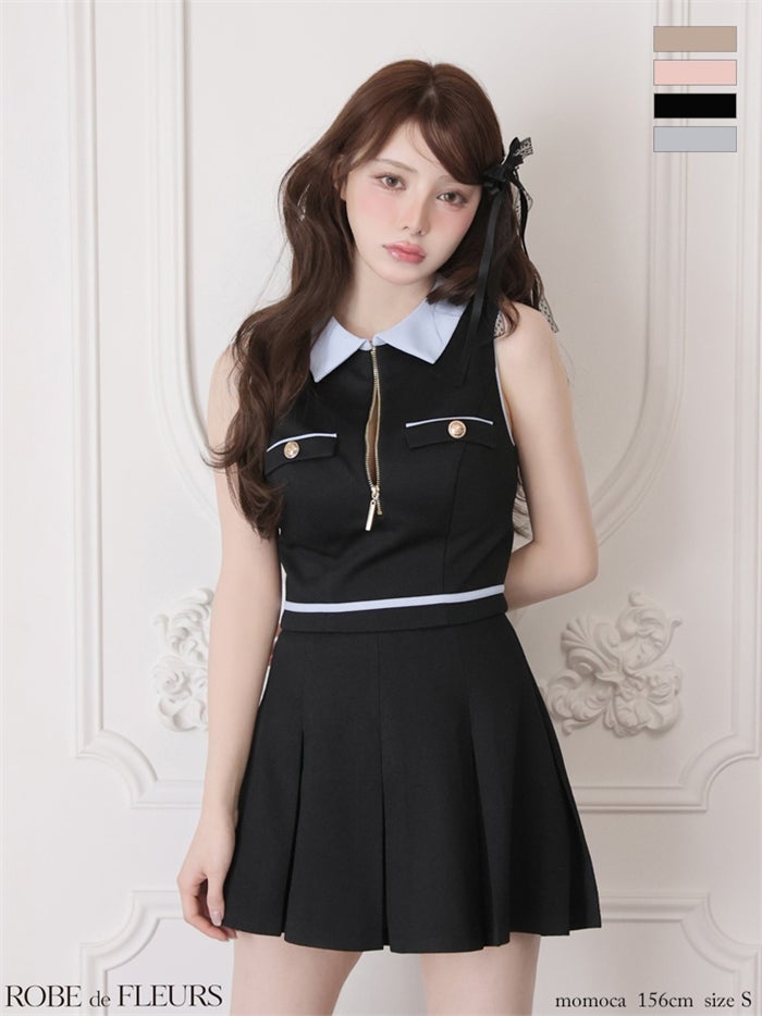 ROBE de FLEURS ローブドフルール 【XSサイズあり】ボックスプリーツツイルセットアップミニキャバドレス fm4180-c