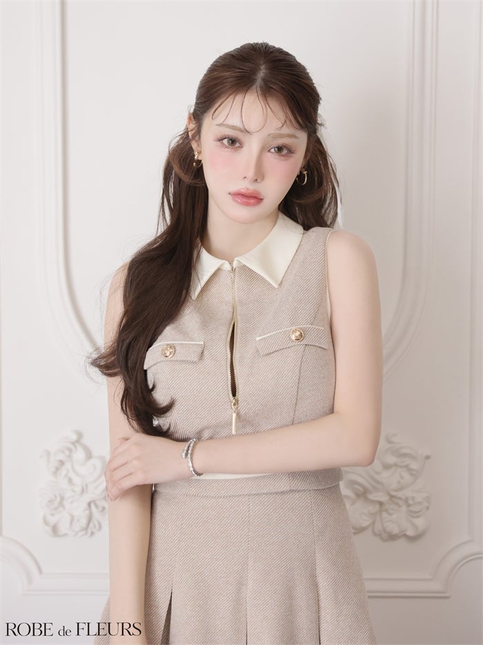 ROBE de FLEURS ローブドフルール 【XSサイズあり】ボックスプリーツツイルセットアップミニキャバドレス fm4180-c