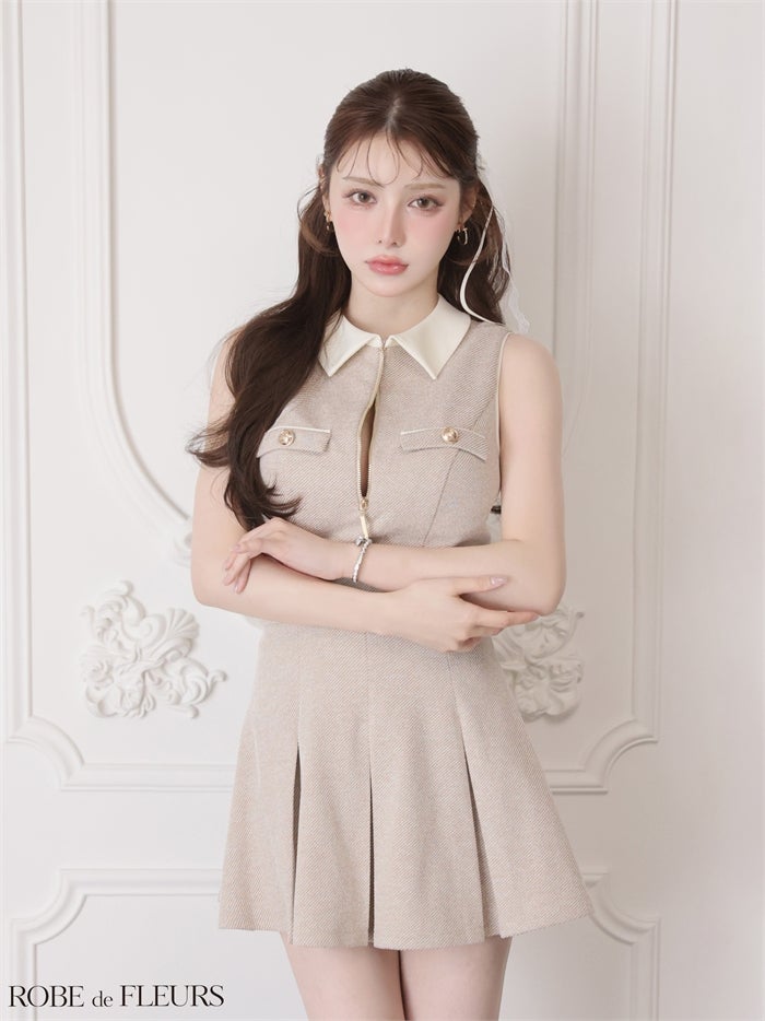 ROBE de FLEURS ローブドフルール 【XSサイズあり】ボックスプリーツツイルセットアップミニキャバドレス fm4180-c