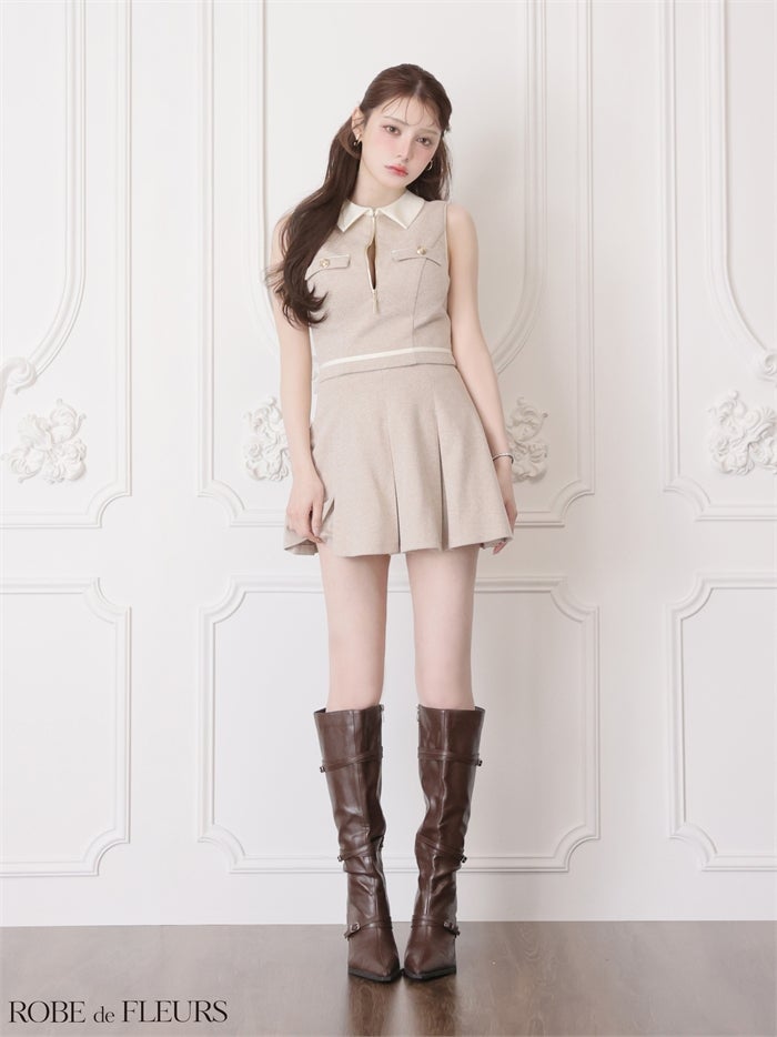 ROBE de FLEURS ローブドフルール 【XSサイズあり】ボックスプリーツツイルセットアップミニキャバドレス fm4180-c