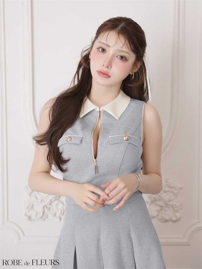 ROBE de FLEURS ローブドフルール 【XSサイズあり】ボックスプリーツツイルセットアップミニキャバドレス fm4180-c