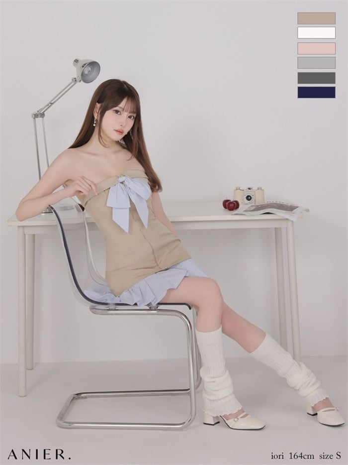 ROBE de FLEURS anier.ROBE ローブドフルール アニエルローブ 【XSサイズあり】springstripe ribbon bare mini dress（anier4067） fm-anier4067-c