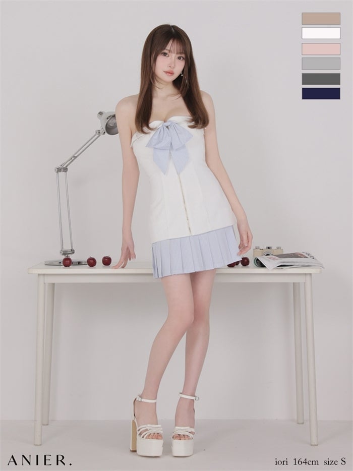 ROBE de FLEURS anier.ROBE ローブドフルール アニエルローブ 【XSサイズあり】springstripe ribbon bare mini dress（anier4067） fm-anier4067-c