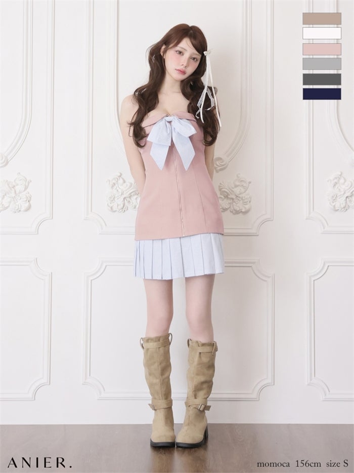 ROBE de FLEURS anier.ROBE ローブドフルール アニエルローブ 【XSサイズあり】springstripe ribbon bare mini dress（anier4067） fm-anier4067-c