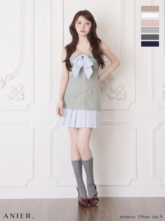 ROBE de FLEURS anier.ROBE ローブドフルール アニエルローブ 【XSサイズあり】springstripe ribbon bare mini dress（anier4067） fm-anier4067-c