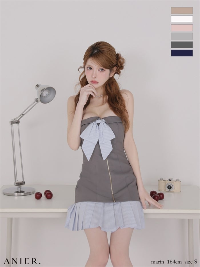 ROBE de FLEURS anier.ROBE ローブドフルール アニエルローブ 【XSサイズあり】springstripe ribbon bare mini dress（anier4067） fm-anier4067-c