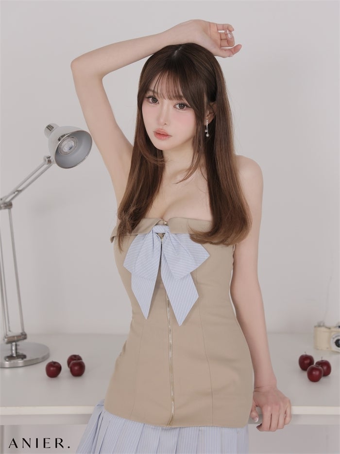 ROBE de FLEURS anier.ROBE ローブドフルール アニエルローブ 【XSサイズあり】springstripe ribbon bare mini dress（anier4067） fm-anier4067-c