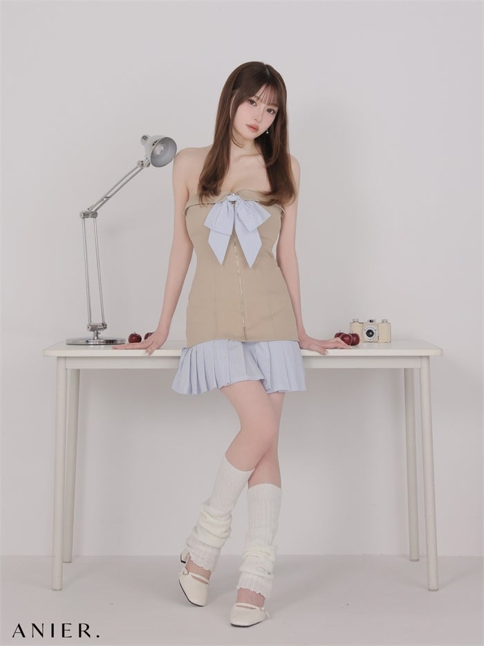 ROBE de FLEURS anier.ROBE ローブドフルール アニエルローブ 【XSサイズあり】springstripe ribbon bare mini dress（anier4067） fm-anier4067-c