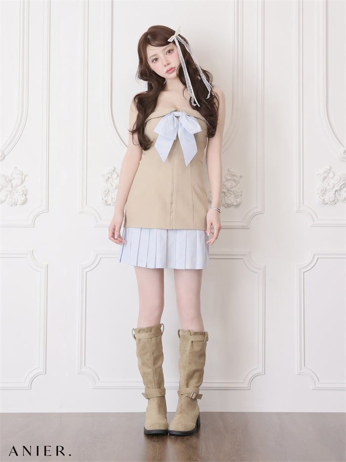 ROBE de FLEURS anier.ROBE ローブドフルール アニエルローブ 【XSサイズあり】springstripe ribbon bare mini dress（anier4067） fm-anier4067-c