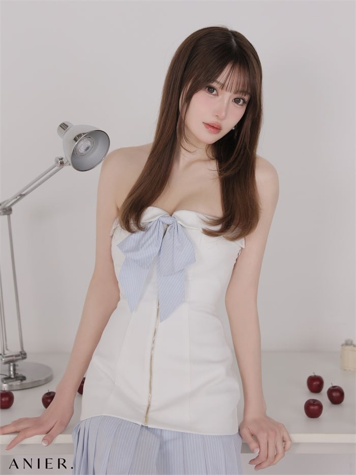 ROBE de FLEURS anier.ROBE ローブドフルール アニエルローブ 【XSサイズあり】springstripe ribbon bare mini dress（anier4067） fm-anier4067-c