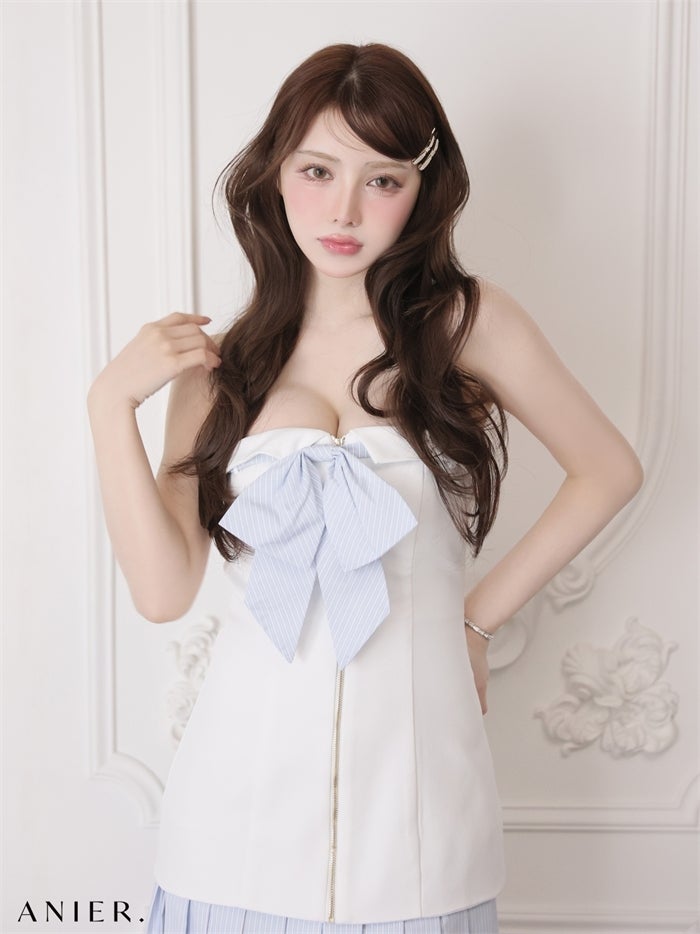 ROBE de FLEURS anier.ROBE ローブドフルール アニエルローブ 【XSサイズあり】springstripe ribbon bare mini dress（anier4067） fm-anier4067-c