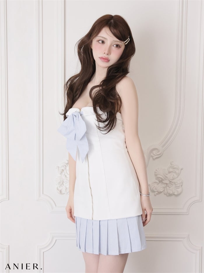 ROBE de FLEURS anier.ROBE ローブドフルール アニエルローブ 【XSサイズあり】springstripe ribbon bare mini dress（anier4067） fm-anier4067-c