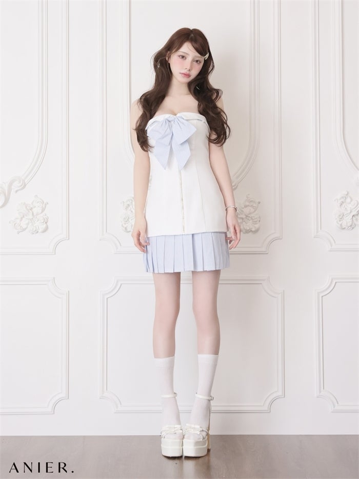ROBE de FLEURS anier.ROBE ローブドフルール アニエルローブ 【XSサイズあり】springstripe ribbon bare mini dress（anier4067） fm-anier4067-c