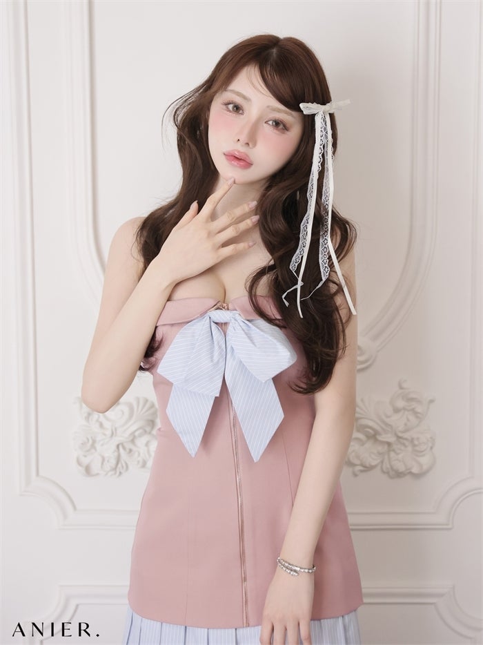 ROBE de FLEURS anier.ROBE ローブドフルール アニエルローブ 【XSサイズあり】springstripe ribbon bare mini dress（anier4067） fm-anier4067-c