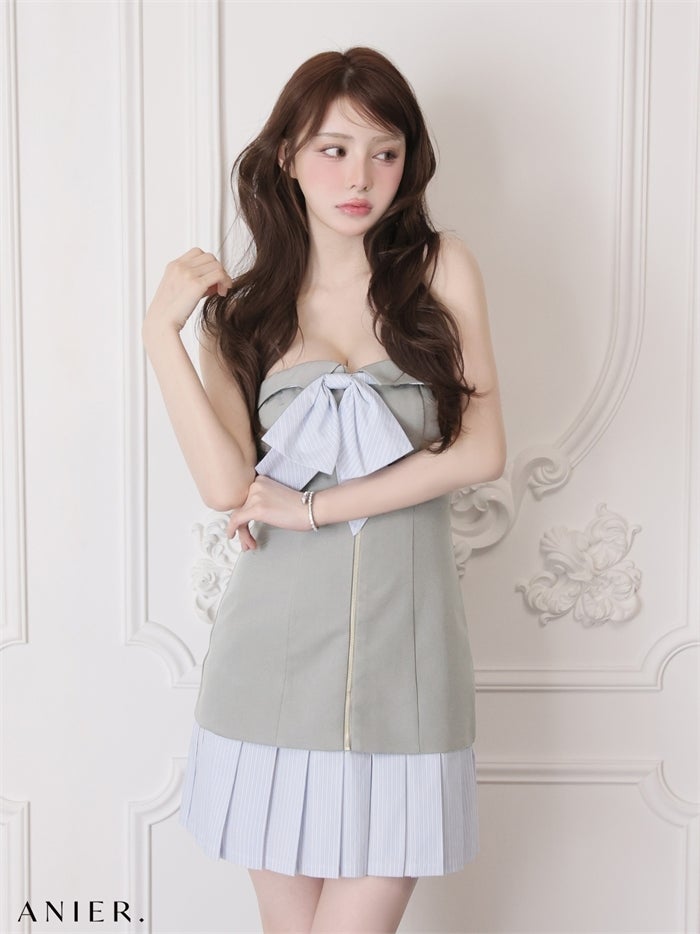 ROBE de FLEURS anier.ROBE ローブドフルール アニエルローブ 【XSサイズあり】springstripe ribbon bare mini dress（anier4067） fm-anier4067-c