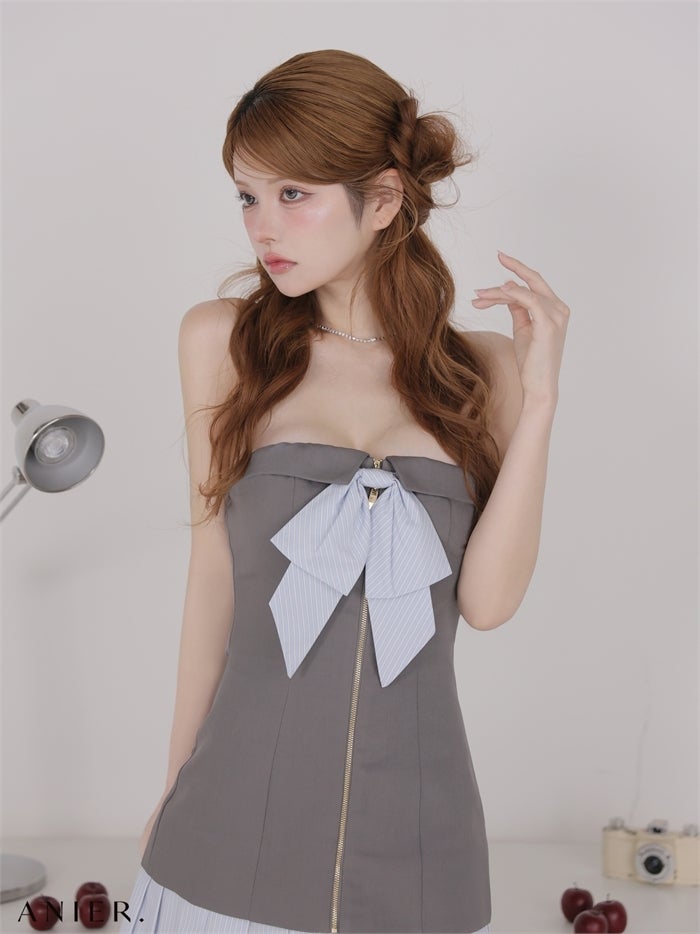 ROBE de FLEURS anier.ROBE ローブドフルール アニエルローブ 【XSサイズあり】springstripe ribbon bare mini dress（anier4067） fm-anier4067-c