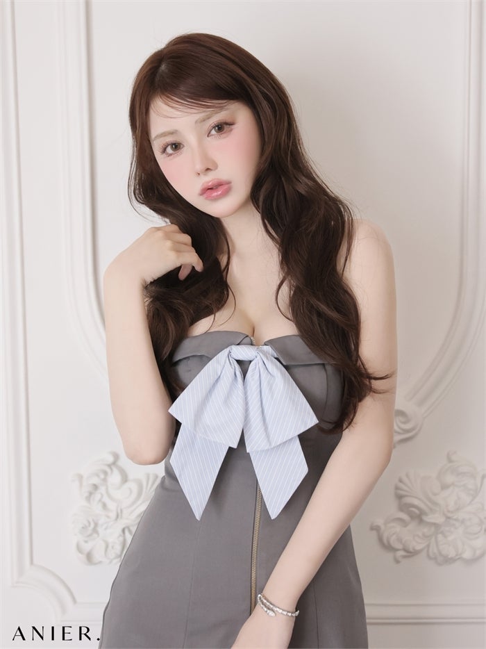 ROBE de FLEURS anier.ROBE ローブドフルール アニエルローブ 【XSサイズあり】springstripe ribbon bare mini dress（anier4067） fm-anier4067-c