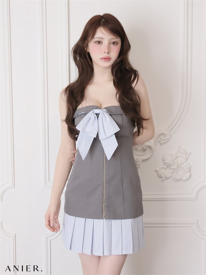 ROBE de FLEURS anier.ROBE ローブドフルール アニエルローブ 【XSサイズあり】springstripe ribbon bare mini dress（anier4067） fm-anier4067-c