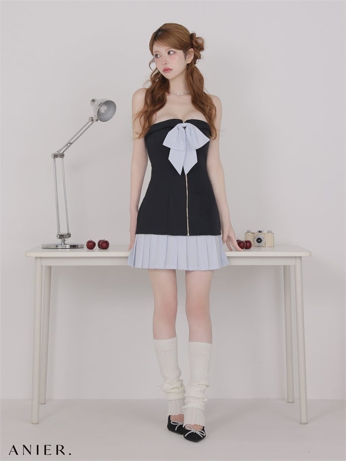 ROBE de FLEURS anier.ROBE ローブドフルール アニエルローブ 【XSサイズあり】springstripe ribbon bare mini dress（anier4067） fm-anier4067-c