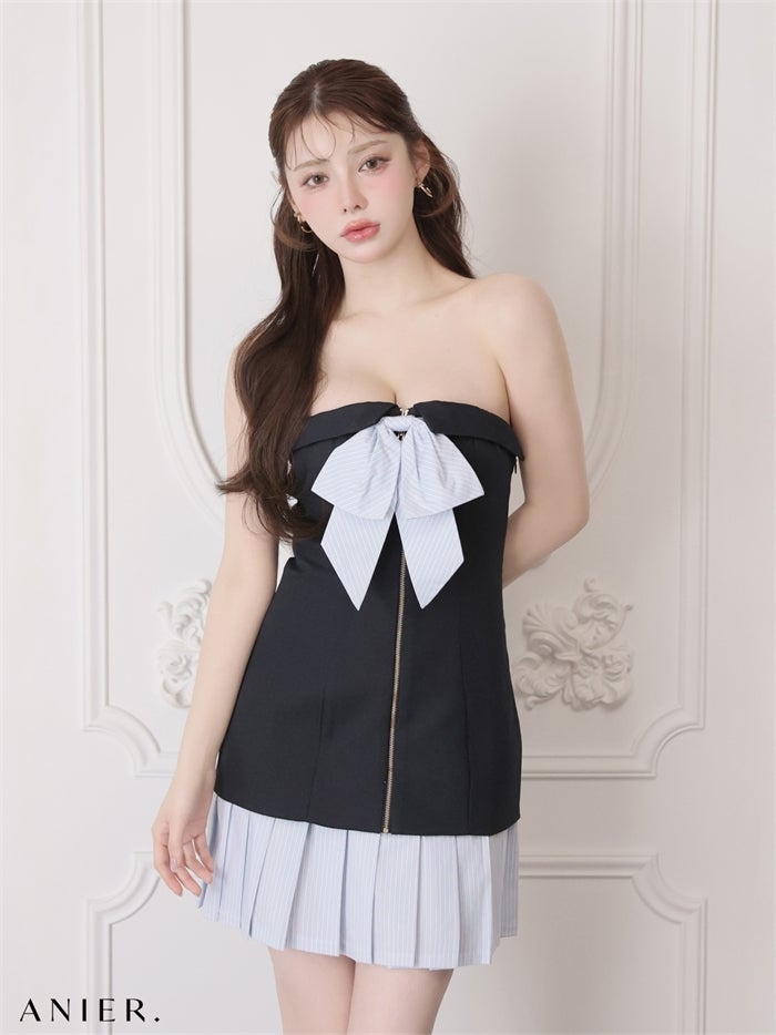 ROBE de FLEURS anier.ROBE ローブドフルール アニエルローブ 【XSサイズあり】springstripe ribbon bare mini dress（anier4067） fm-anier4067-c