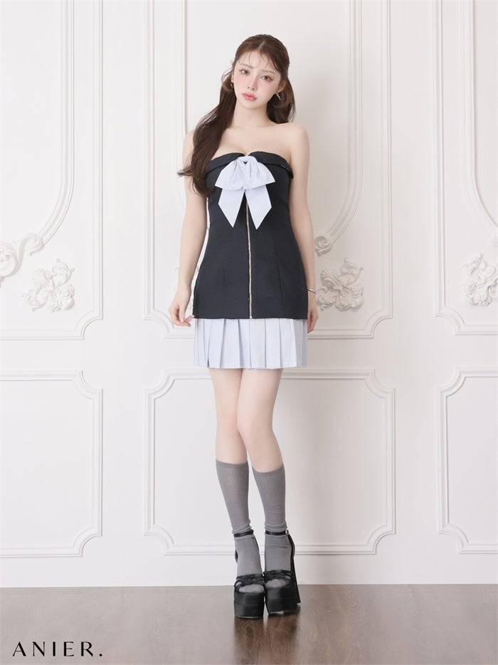 ROBE de FLEURS anier.ROBE ローブドフルール アニエルローブ 【XSサイズあり】springstripe ribbon bare mini dress（anier4067） fm-anier4067-c