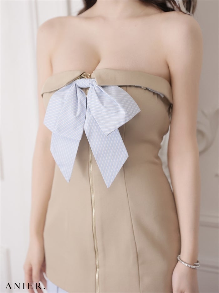 ROBE de FLEURS anier.ROBE ローブドフルール アニエルローブ 【XSサイズあり】springstripe ribbon bare mini dress（anier4067） fm-anier4067-c
