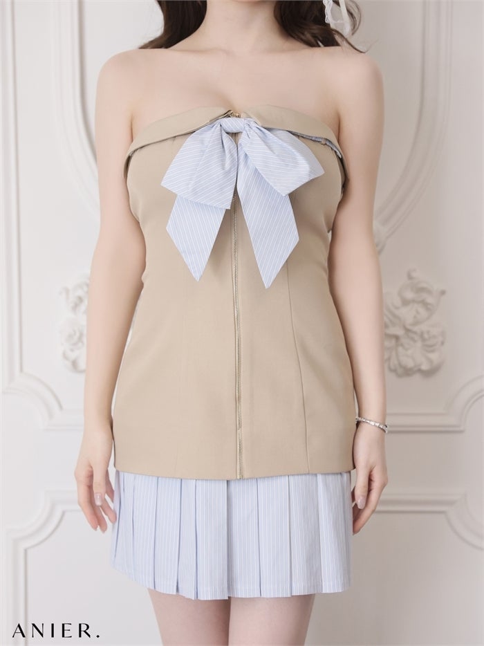 ROBE de FLEURS anier.ROBE ローブドフルール アニエルローブ 【XSサイズあり】springstripe ribbon bare mini dress（anier4067） fm-anier4067-c