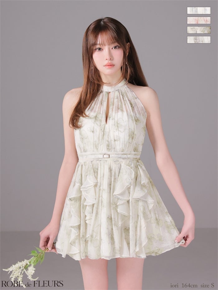 ROBE de FLEURS ローブドフルール 【XSサイズあり】フラワーシフォンホルターミニキャバドレス fm3498-c