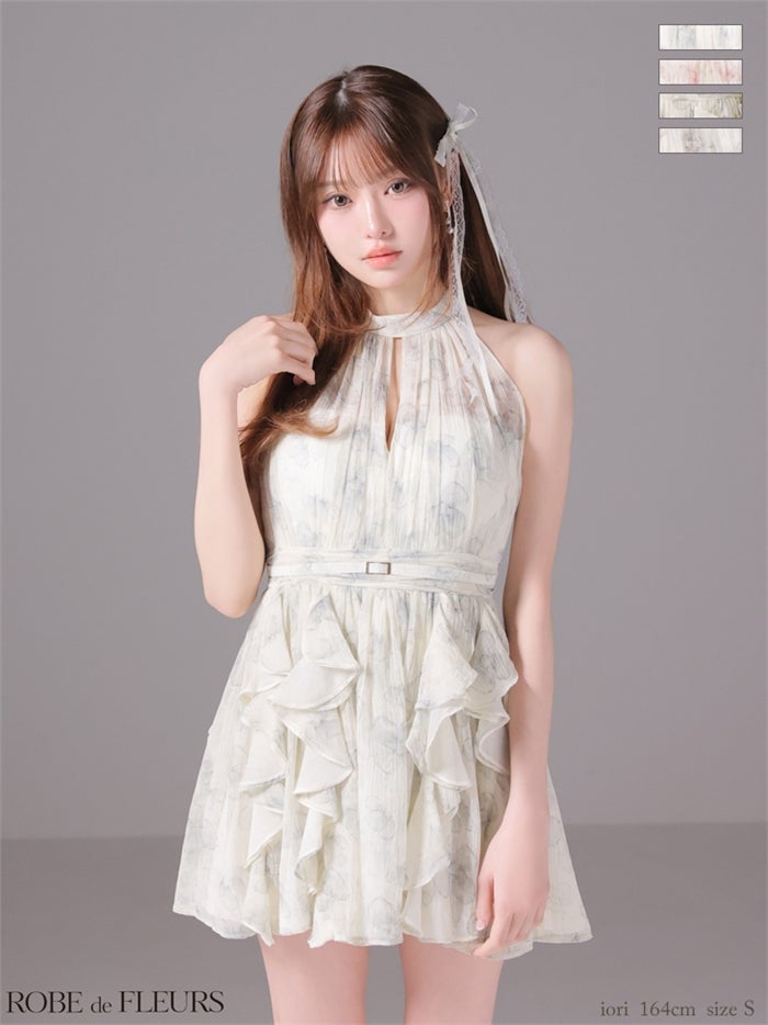 ROBE de FLEURS ローブドフルール 【XSサイズあり】フラワーシフォンホルターミニキャバドレス fm3498-c