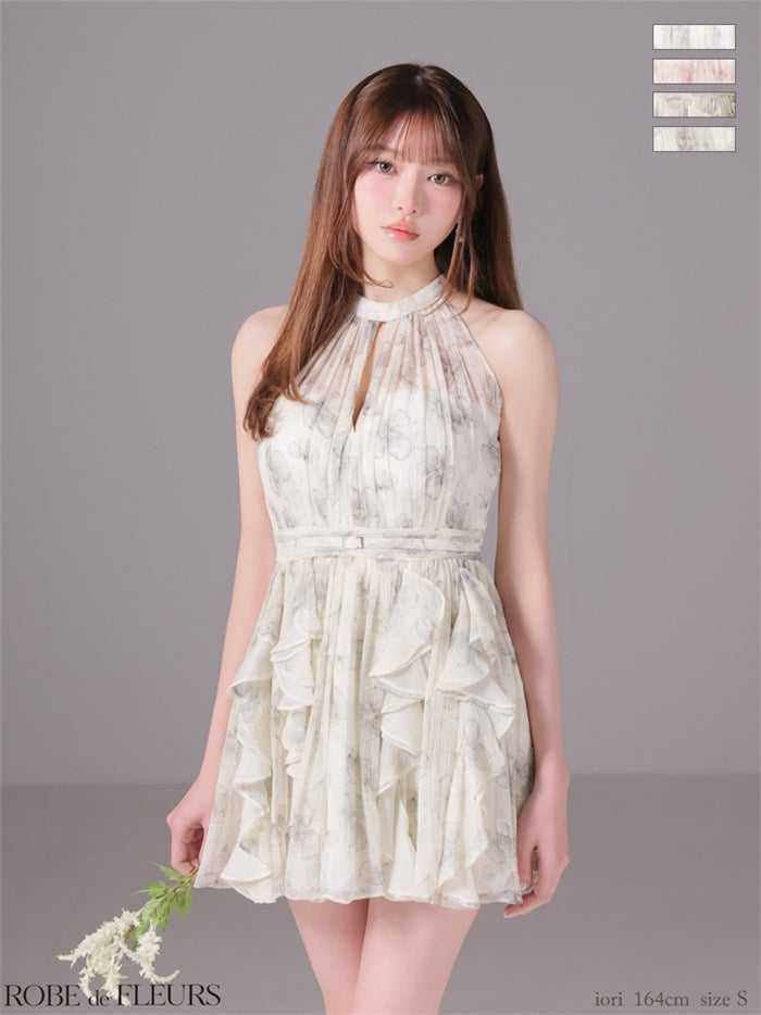 ROBE de FLEURS ローブドフルール 【XSサイズあり】フラワーシフォンホルターミニキャバドレス fm3498-c