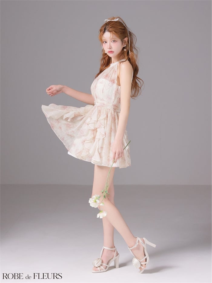 ROBE de FLEURS ローブドフルール 【XSサイズあり】フラワーシフォンホルターミニキャバドレス fm3498-c
