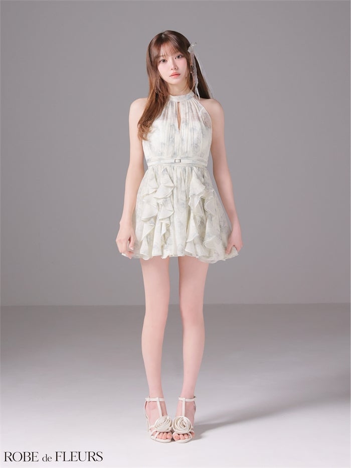 ROBE de FLEURS ローブドフルール 【XSサイズあり】フラワーシフォンホルターミニキャバドレス fm3498-c