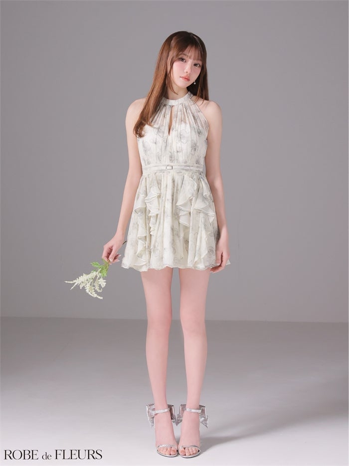ROBE de FLEURS ローブドフルール 【XSサイズあり】フラワーシフォンホルターミニキャバドレス fm3498-c
