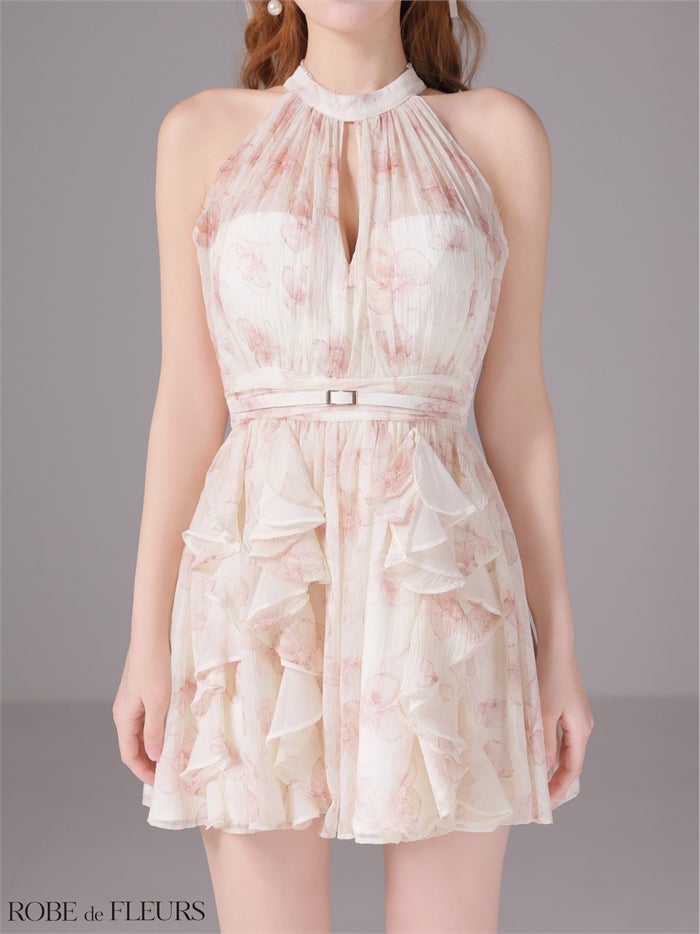 ROBE de FLEURS ローブドフルール 【XSサイズあり】フラワーシフォンホルターミニキャバドレス fm3498-c