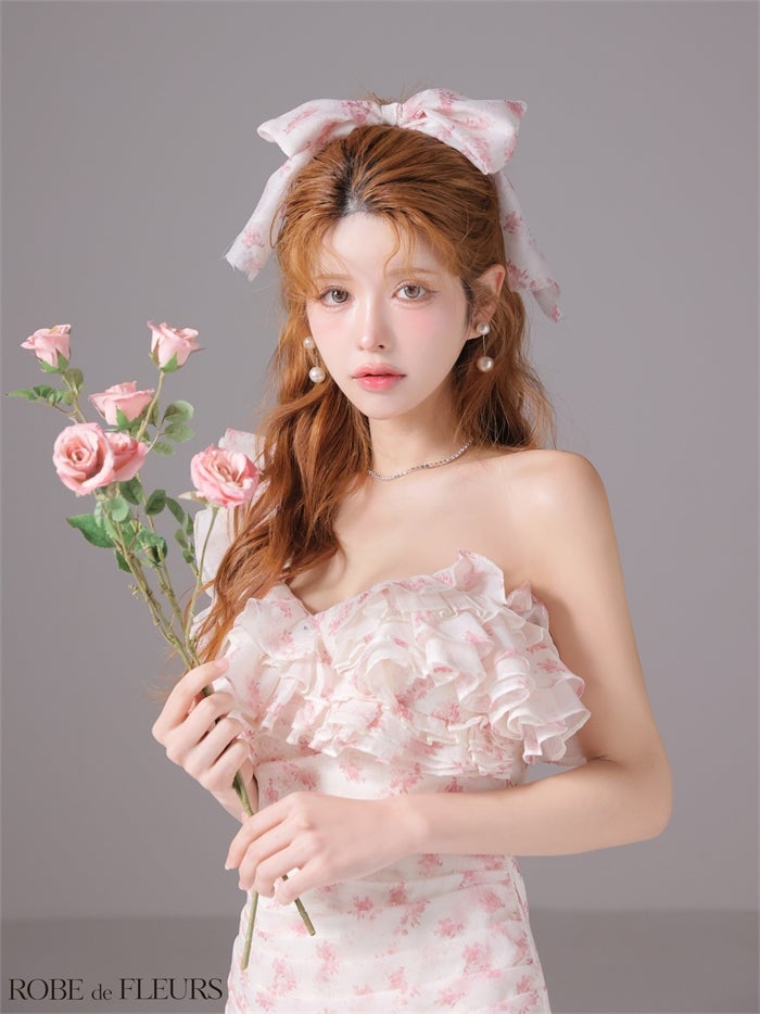 ROBE de FLEURS ローブドフルール 【XSサイズあり】ラメフラワーギャザーフリルミニキャバドレス fm4908-c